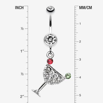 Detail View 1 of Sparkling Martini Glass Charm Dangle Belly Ring-Clear Gem